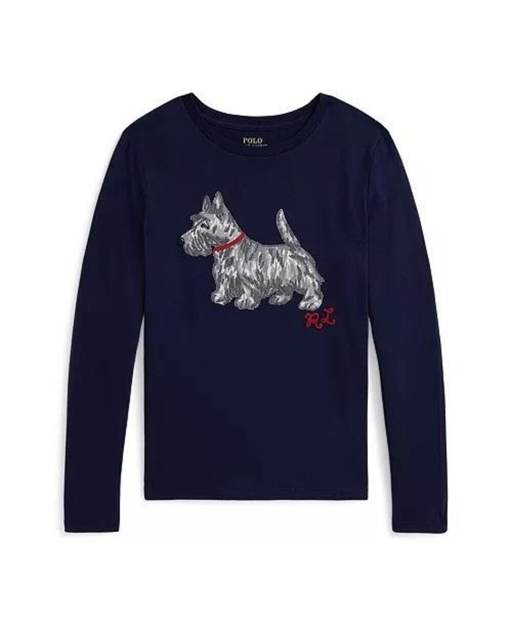 Polo Ralph Lauren Scottish Terrier Playful Dog-Print Long-Sleeve T-Shirt Navy